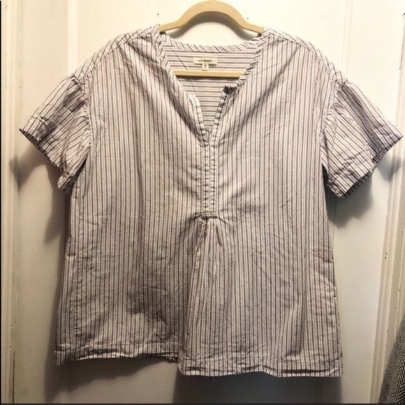 max studio•babydoll top oversized striped blouse shirt - Picture 6 of 8